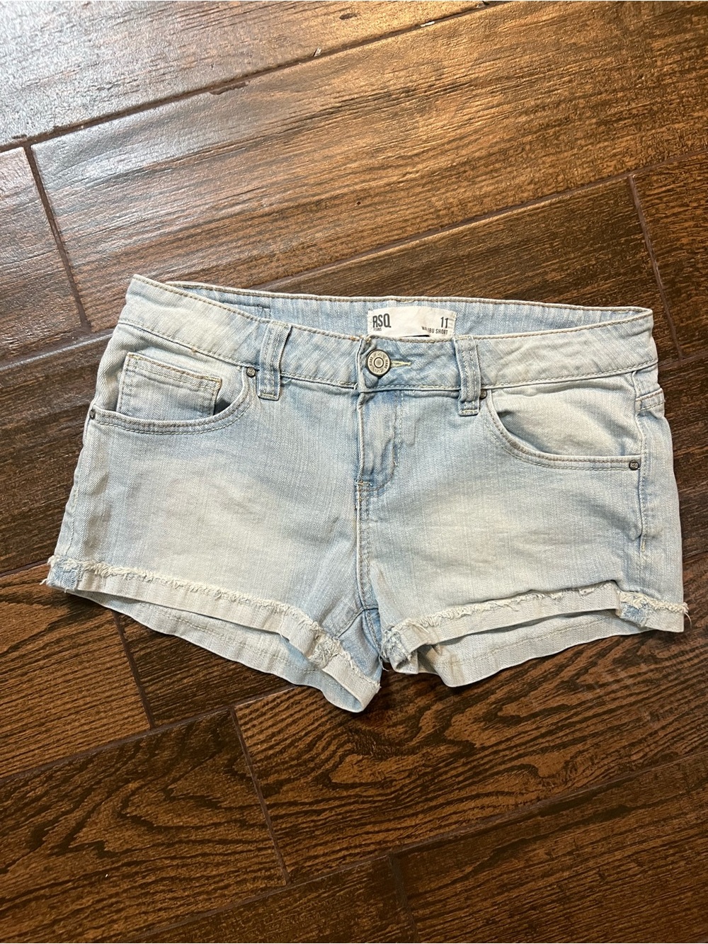 RSQ Light Blue Low-Rise Denim Cuffed Short Shorts
